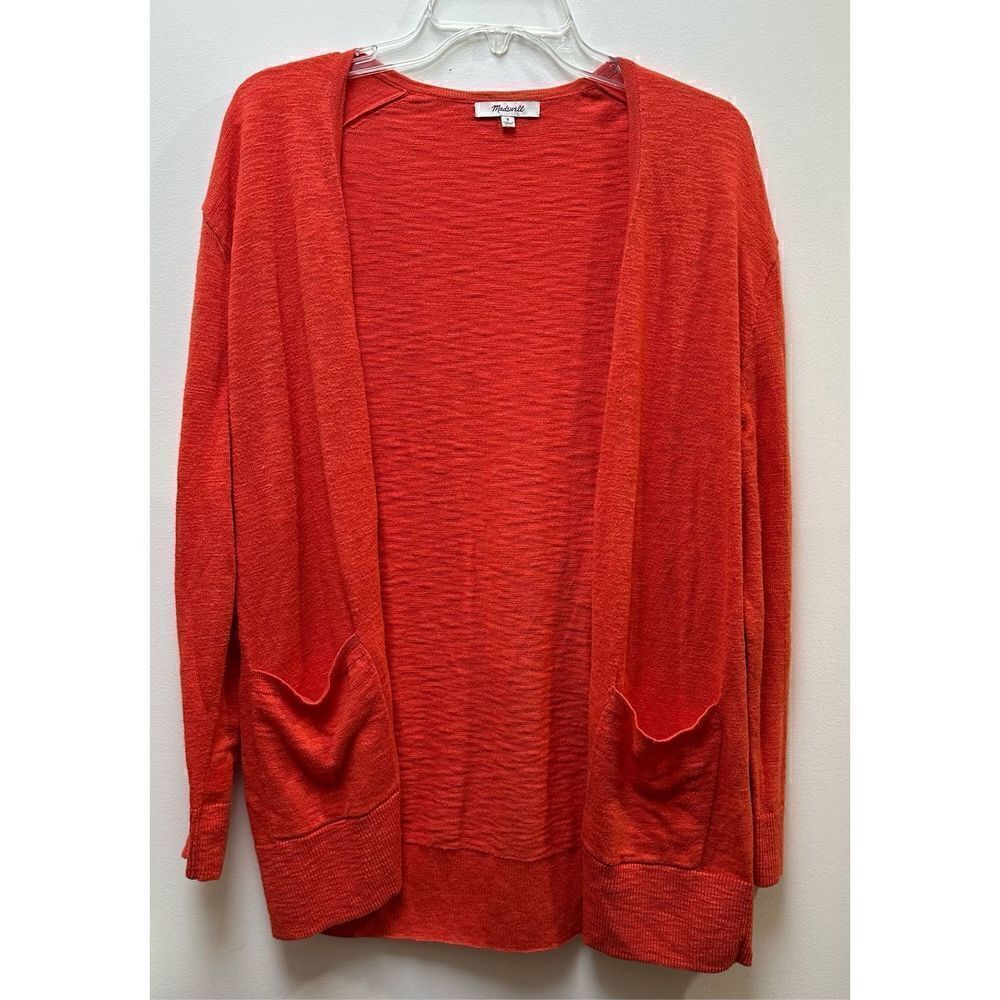 Madewell Kent women’s orange open front cardigan with pockets size S. #28-0724